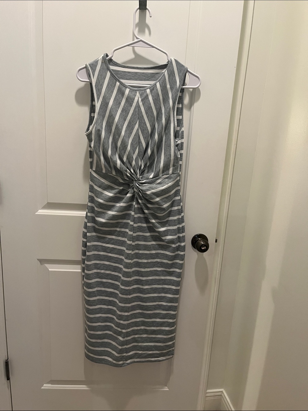 SHEIN Gray & White Striped Knot-Front Midi Dress